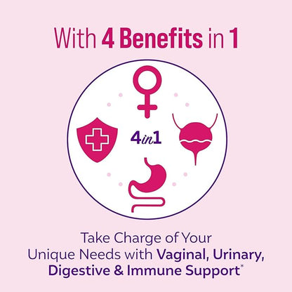 Culturelle 4-in-1 Probiotics for Women, Daily Probiotic & Prebiotic Supplement to Support Vaginal Health, Digestive Health, Immune Health, Occasional Diarrhea, Gas & Bloating Relief, Non-GMO, 30 Count