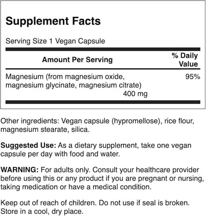 Swanson Triple Magnesium Complex - Mineral Supplement - Natural Support - Featuring Citrate, Oxide & Aspartate - (300 Capsules, 400mg Each, 4 Pack)