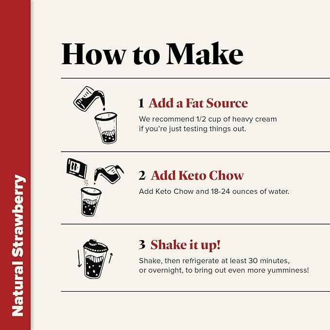 Keto Chow Natural Strawberry | Keto Meal Replacement Shake Powder | Nutritionally Complete | Low Carb | Delicious Easy Meal Substitute | Protein Rich You Choose The Fat | Single Meal Sample