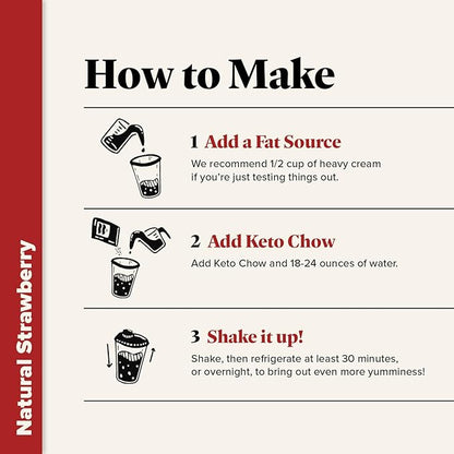 Keto Chow Natural Strawberry | Keto Meal Replacement Shake Powder | Nutritionally Complete | Low Carb | Delicious Easy Meal Substitute | Protein Rich You Choose The Fat | Single Meal Sample