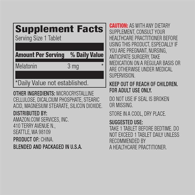 Amazon Elements Melatonin 3mg, Helps with Occasional sleeplessness, Vegan, Unflavored,8 Month Supply (Packaging May Vary) 260 Tablets, (Pack of 3)