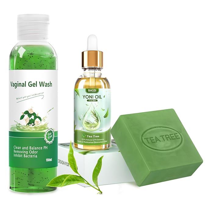 Feminine Wash & Yoni Oil & Yoni Soap Bar for Women, Yoni Wash for Vaginal Ph Balance Remove Odor Moisturizing, 1 Fl.Oz Yoni Essential Oil & 5.07 Fl.Oz Vaginal Wash 3.53 Oz Yoni Bar (Tea Tree)