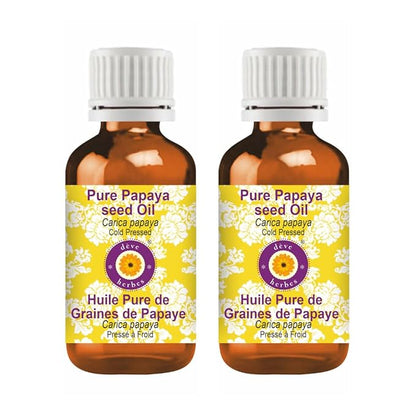 Deve Herbes Pure Papaya Seed Oil (Carica Papaya) Cold Pressed (Pack of Two) 100ml X 2 (6.76 oz)