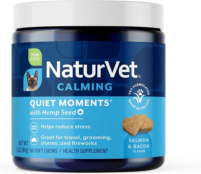 NaturVet Hemp Quiet Moments Plus Hemp Seed for Cats, 60 ct Soft Chews, Made in USA