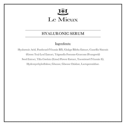 Le Mieux Hyaluronic Serum - Concentrated Hyaluronic Acid Facial Hydration Complex, Anti Aging Moisture with No Parabens or Sulfates (1 oz / 30 ml)