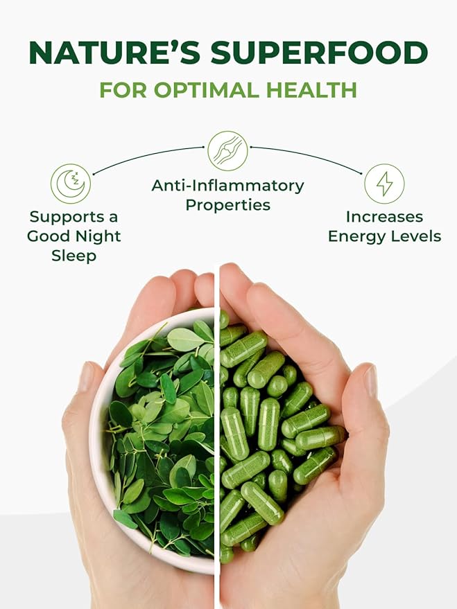 PURA VIDA MORINGA Organic Moringa Capsules, Pure Moringa Leaf Powder Single Origin for Energy, Metabolism & Immune Support, 120ct, 500mg Caps