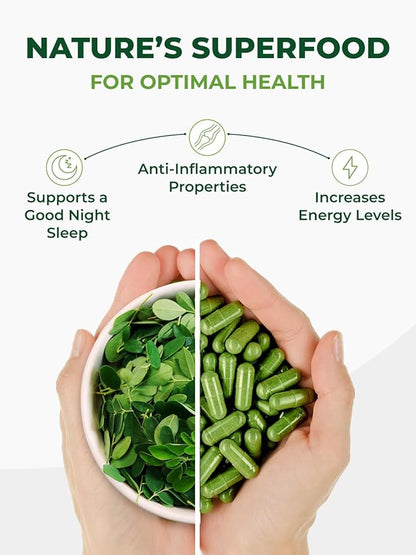 PURA VIDA MORINGA Organic Moringa Capsules, Pure Moringa Leaf Powder Single Origin for Energy, Metabolism & Immune Support, 120ct, 500mg Caps