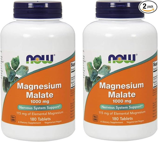 NOW Magnesium Malate 1000mg, 180 Tablets (Pack of 2)