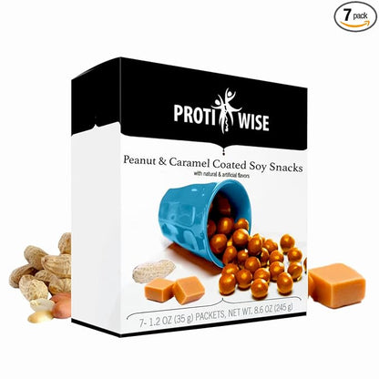 ProtiWise High Protein Soy Snacks | Peanut & Caramel Coated | 15g Protein, Low Sugar, Low-Carb | Gluten Free, KETO Friendly Snack for Hunger Control & Energy Boost | 7/Box