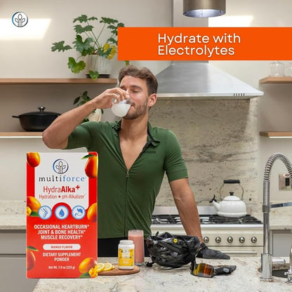HydraAlka+ Premium Hydration Supplement | Alkalize & Hydrate with Electrolytes | Supports pH Balance, Non-Chronic Heartburn Relief, Muscle Recovery & Bone Health | 30 Servings, 3 Flavors