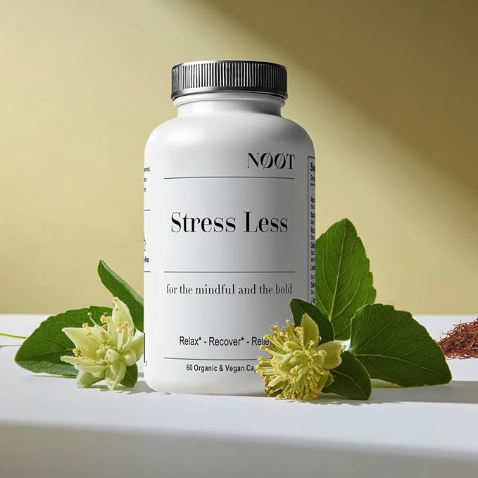 NOOT Stress Less - All Natural Stress & Anxiety Support, Adaptogen Mix with Ashwagandha and L-Theanine - Mood Support, Cortisol Supplements, Nootropics, Supplements for Women & Men, 60 Capsules