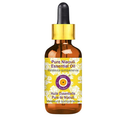 Deve Herbes Pure Niaouli Essential Oil (Melaleuca quinquenervia) with Glass Dropper Steam Distilled 50ml (1.69 oz)