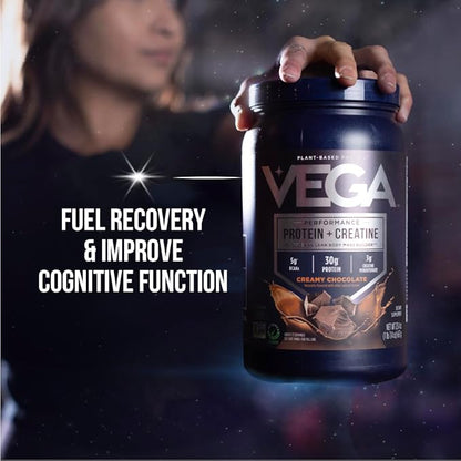 Vega Protein + Creatine - 30g Plant-Based Protein, Vanilla, 20 Servings, 3g Creatine, 5g BCAAs, Vegan, Keto, Gluten Free, Dairy Free, Low Carb, for Muscle Growth & Repair, Drink Mix, 33.9oz