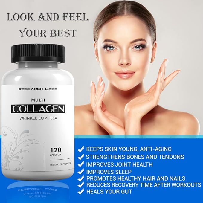 Research Labs 2 for 1 Promo 240 Collagen Pills - 6000 mg Per Day. Grass Fed Anti-Aging Support for Skin, Joints, Tendons, Bones, Hair and Nails. Paleo Friendly. Collagen Peptides Powder Supplement…