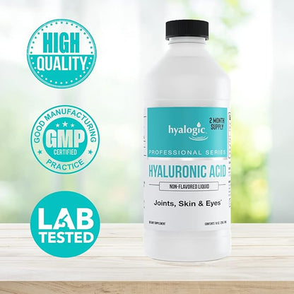 Professionals Series - Hyaluronic Acid Dietary Supplement, Whole Body Hydration - 100 mg Ingestible HA Liquid Supplement; Odorless, Tasteless & Preservative Free/Skin & Eyes - 10 oz
