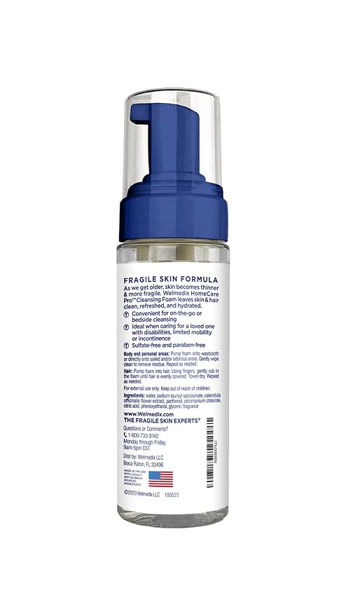 Welmedix No Rinse Cleansing Foam - Rinse Free & Waterless Body Wash, 3-in-1 Shampoo & Foaming Cleanser, Hospital Grade & pH Balanced - 5oz