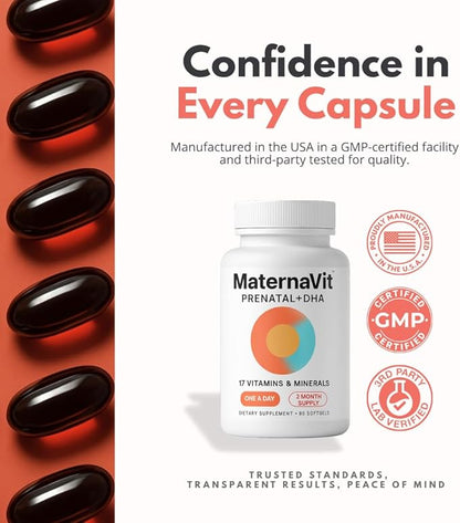 MaternaVit 1 a day Prenatal vitamins for women 2 month: Folic acid, Fish Oil Omega 3 DHA/EPA, Vitamin D3, B6, Vitmain B12, C, E, Calcium, Iron, Magnesium, Zinc supplement FSA eligble multivitamin