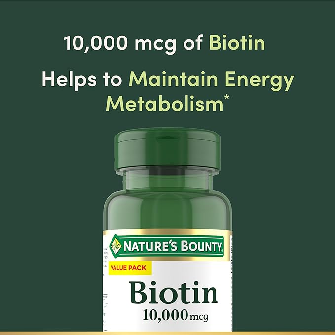 Nature's Bounty Biotin Hair Skin and Nails Vitamins, Supports Healthy Hair, Skin and Nails, 10,000 mcg, Rapid Release Softgels, 180 Ct
