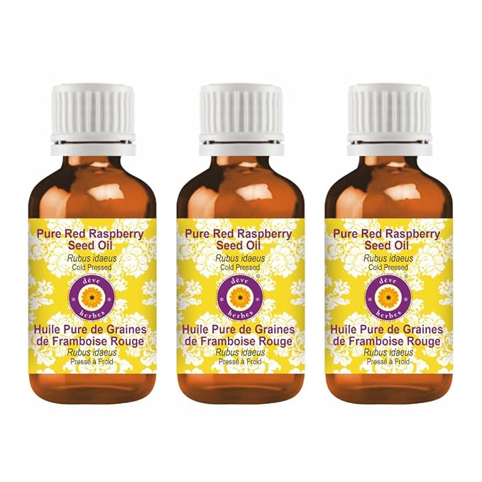dève herbes Pure Red Raspberry Seed Oil (Rubus idaeus) Cold Pressed (Pack of Three) 100ml X 3 (10 oz)