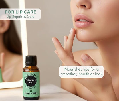Earth N Pure Vitamin E Oil Therapeutic Grade for Skin, Hair and Nails with Glass Dropper - 50 ml