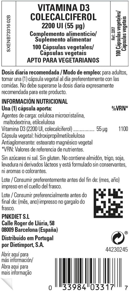 Solgar Vitamin D3 (Cholecalciferol) 55 mcg (2200 IU), 100 Vegetable Capsules - Helps Maintain Healthy Bones & Teeth - Immune System Support - Non-GMO, Gluten Free, Dairy Free, Kosher - 100 Servings