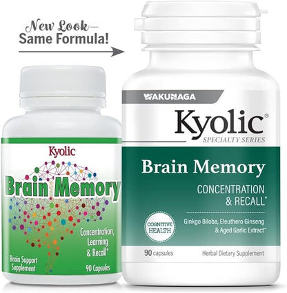 Kyolic Specialty Series Brain Memory, for Concentration & Recall*, 90 Capsules