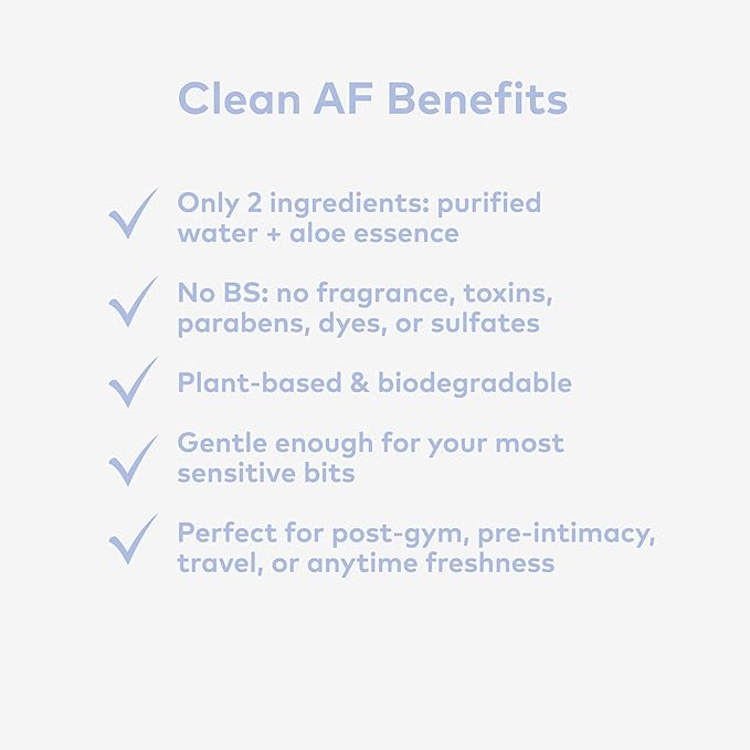Awkward Essentials Clean AF Wipes for Personal Hygiene with Aloe & Water - Gentle, Two-Ingredient, pH-Friendly Cleansing Wipes for Body, Post-Workout & Intimate Use