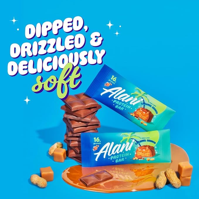 Alani Nu Protein Bars CARAMEL CRUNCH | High Protein Gluten-Free Bars | 16g Protein | Low-Sugar (7G) Low-Carb Healthy Snacks | 12 Individually Wrapped Bars