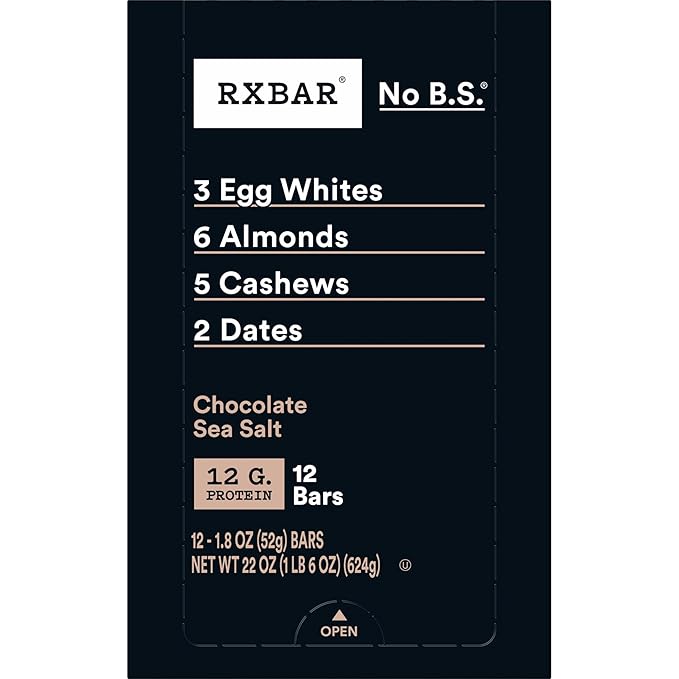RXBAR Protein Bars, Protein Snack, Snack Bars, Chocolate Sea Salt, 22oz Box (12 Count)