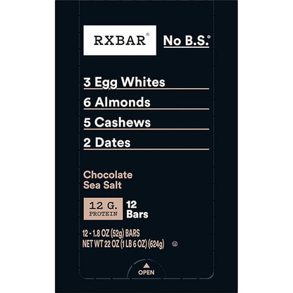 RXBAR Protein Bars, Protein Snack, Snack Bars, Chocolate Sea Salt, 22oz Box (12 Count)