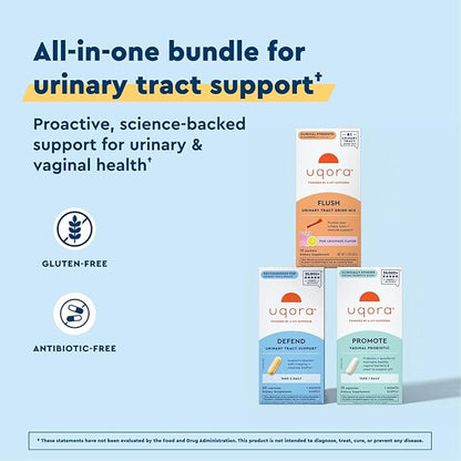 Uqora Complete Regimen with 2 Packs Flush, Defend & Promote- Urinary Tract Support with D-Mannose, Vitamin C, Green Tea Extract, Probiotics & More- Comprehensive Bladder Health Support*- 3-Part Bundle