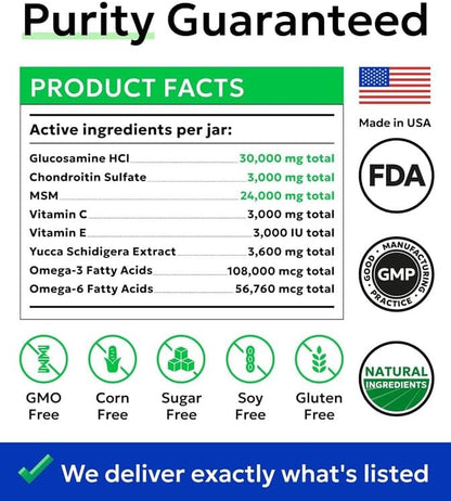 Glucosamine Chondroitin Dog Hip & Joint Supplement - Joint Pain Relief - Hip & Joint Chews for Dogs - Joint Support Large Breed - Senior Doggie Vitamin Pills Joint Health (240 Treats - Peanut Butter)