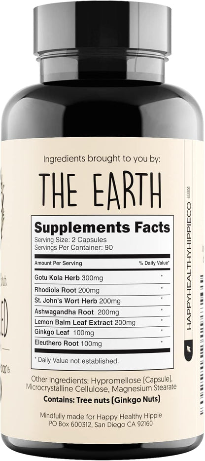 Joy-Filled Mood Support Supplement - 7 Herb Complex + St. Johns Wort (180 Ct) | Rhodiola Rosea, Eleuthero, Ashwagandha | Stress Relief – Helps Calm The Mind & Body | 100% Plant-Based Happy Pills