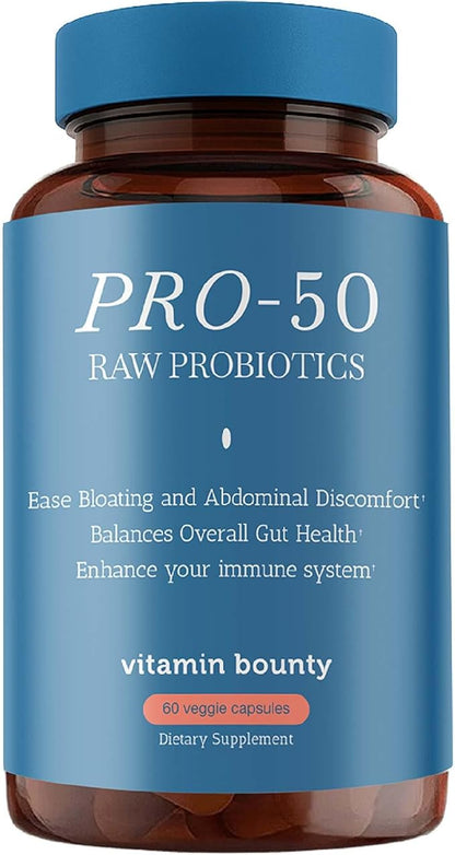 Vitamin Bounty Pro-50 Probiotics 50 Billion CFU for Women & Men - 13 Multi Strain Probiotic + Prebiotic - Digestive Health Supplements for Gut Health Support - Delayed Release Capsules for Men & Women