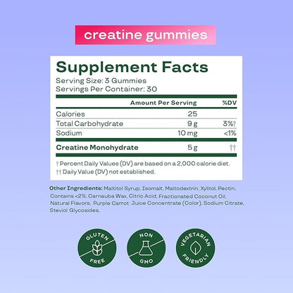 Bloom Creatine Monohydrate Gummies, 5g Per Serving, Sugar Free Creatine Gummy for Workout, Strength, Cognitive Health & Lean Muscle Support, Gluten Free & Non GMO, Berry Boost, 90 Gummies, 30 SVG
