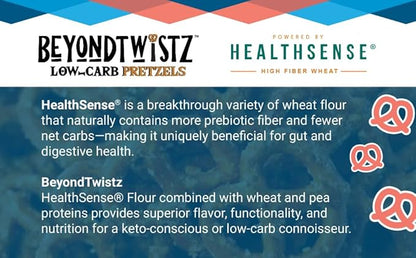 BeyondTwistz Low Carb Pretzels, Salty Good, Keto Friendly, 2g Net Carbs, 18g Protein, Powered By HealthSense® High Fiber Wheat Flour, Family Size 8oz Bag, Pack of 4