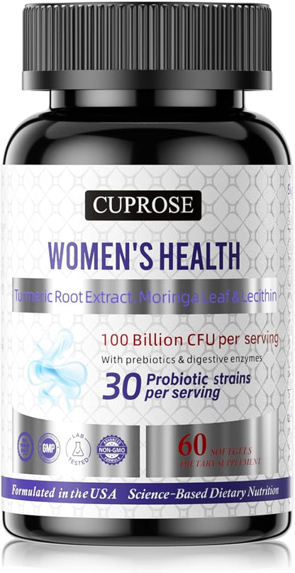 Probiotics for Women 100 Billion CFUs, Menopause, Joint Support & Bloating Relief, Turmeric Curcumin Moringa with Cranberry, Probiotics for Women Digestive Health - 60 Softgels