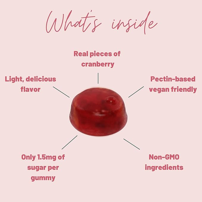 Mother Nutrient Cranberry Gummies Supplement for Women & Kids- Urinary Tract Health- Less Tart & 90% Less Sweet, Gluten-Free, Non-GMO, Vegan - Pure Cranberry Extract 1000mg - 100 Count.