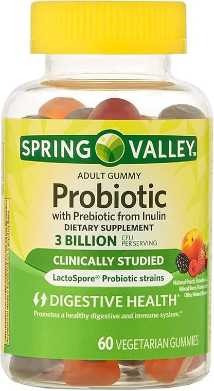 Spring Valley Adult Probiotic + Prebiotic Gummies, 60 Count +Better Guide Vitamins Supplements