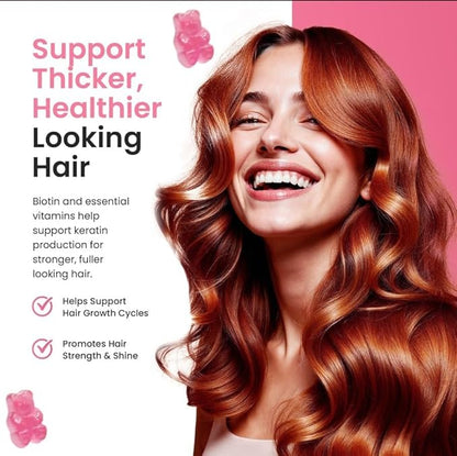 Hair Skin and Nails Gummies, 5000 mcg Biotin with Vitamins A, C, D2 & E, B-Complex, Zinc & Iodine, Hair Skin and Nails Vitamins for Women & Men, Supports Hair Growth, Nails, Glowing Skin - 60 Gummies