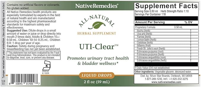 Native Remedies UTI-Clear Urinary Tract and Bladder Health Natural Herbal Supplement, 2-Pack