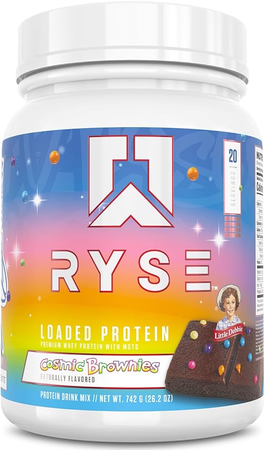 RYSE Loaded Protein Powder - Little Debbie Cosmic Brownie - 25g Whey Protein Isolate & Concentrate with Prebiotic Fiber & MCTs - Low Carb, Low Sugar, Digestive-Friendly - 20 Servings / 1.5 lb Tub