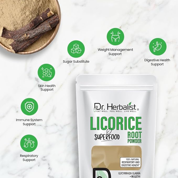 Dr. Herbalist Licorice Root Powder - 200g, Glycyrrhiza Glabra, Supports Digestive Health & Immunity