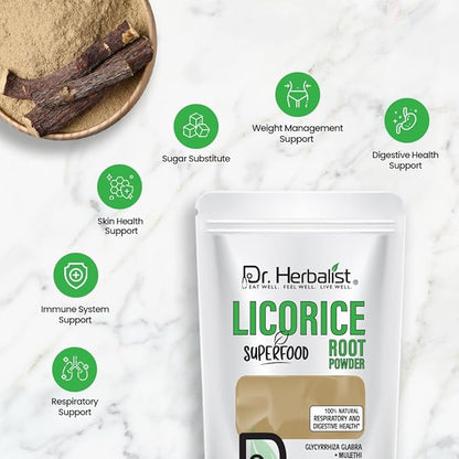 Dr. Herbalist Licorice Root Powder - 200g, Glycyrrhiza Glabra, Supports Digestive Health & Immunity