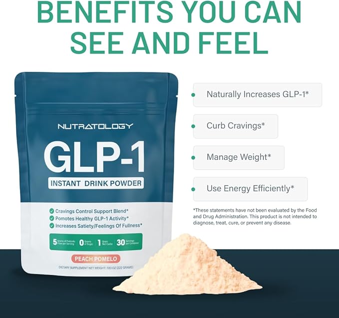 GLP-1 Booster | Control Cravings, Appetite Support & Gut Health | High In Fiber & Sugar-Free Drink Mix | GLP1 Supplements Weight Loss Women & Men | Peach Pomelo Flavor | Made In USA | 30 Servings