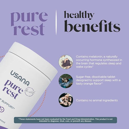 USANA Pure Rest Melatonin Supplement for Sleep Support* – Fast Acting – Sugar Free - 56 Tablets