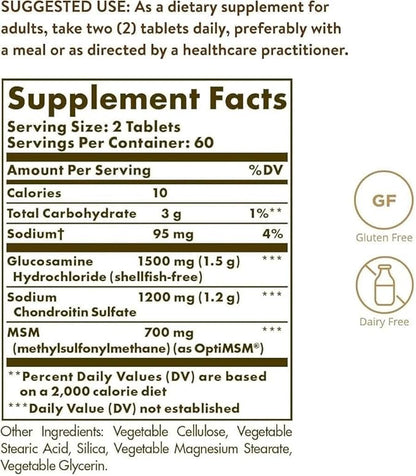 Solgar Triple Strength Glucosamine Chondroitin MSM, 120 Tablets - Promotes Healthy Joints, Supports Comfortable Movement - Shellfish Free - Gluten Free, Dairy Free - 60 Servings