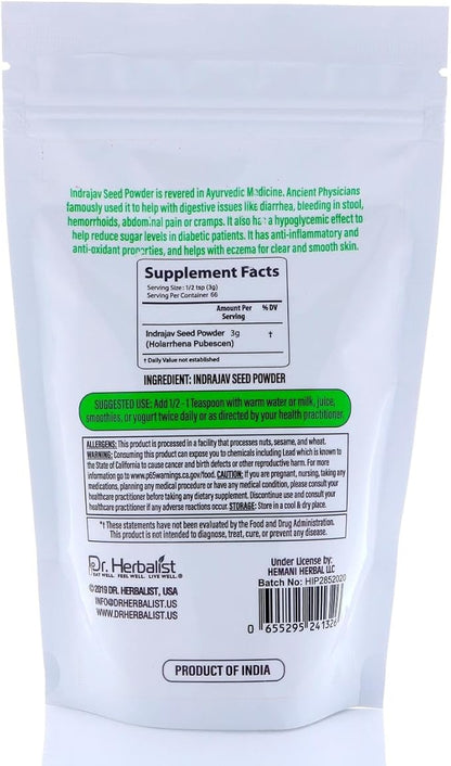 Dr. HERBALIST Indrajav Seed Powder 200g (Holarrhena pubescens) | Natural & Pure | Dietary Supplement, Skincare & Aromatherapy | No Additives or Preservatives | Premium Quality Herbal Powder