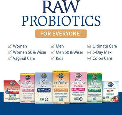 Garden of Life Raw Probiotics for Women and Men with Digestive Enzymes, 100 Billion CFU, Clinically Studied Strains, Shelf Stable, 30 Capsules