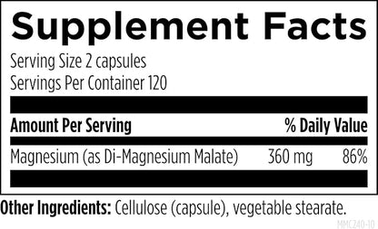 Designs for Health Magnesium Malate - Chelated Magnesium as Di Magnesium Malate - Highly Bioavailable Form to Support Energy, Bone Health + Muscle Recovery (240 Magnesium Malate Capsules)